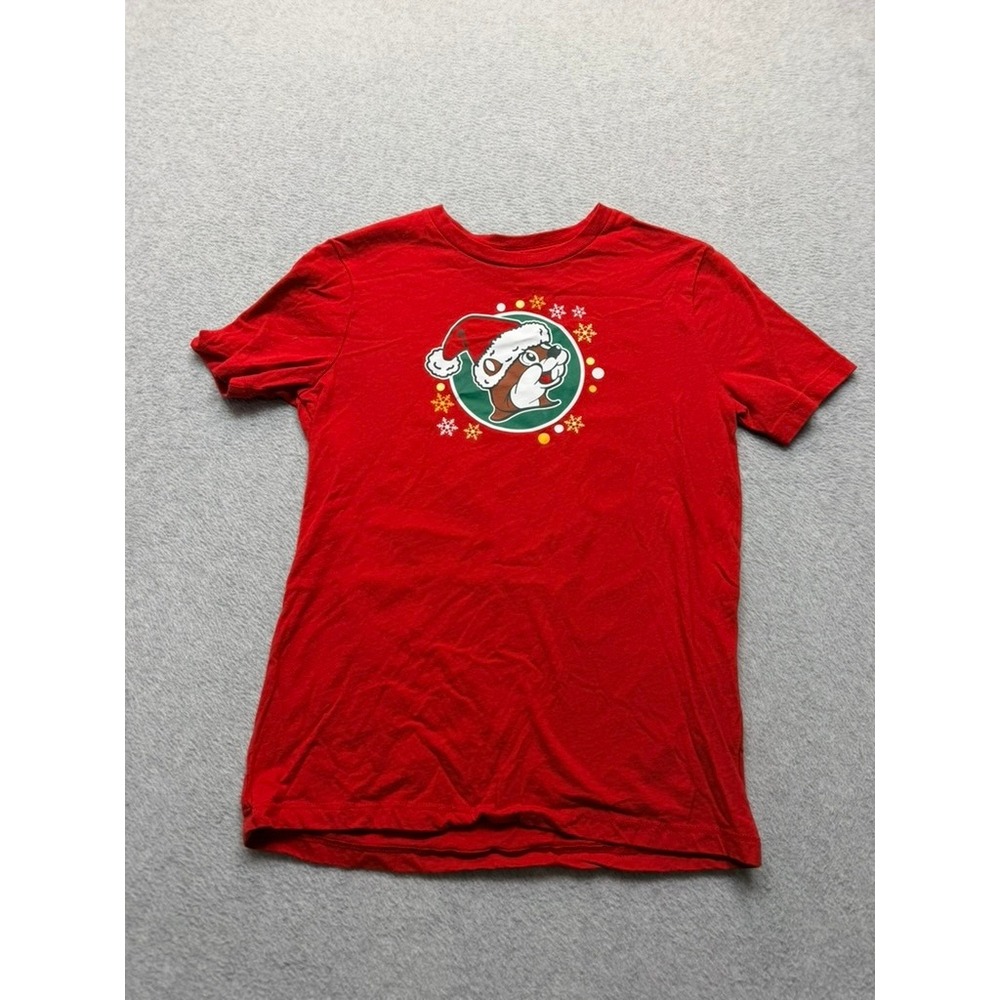Buc-ee's Kids Christmas Beaver Santa Hat Red Graphic T-Shirt Youth Large YL
